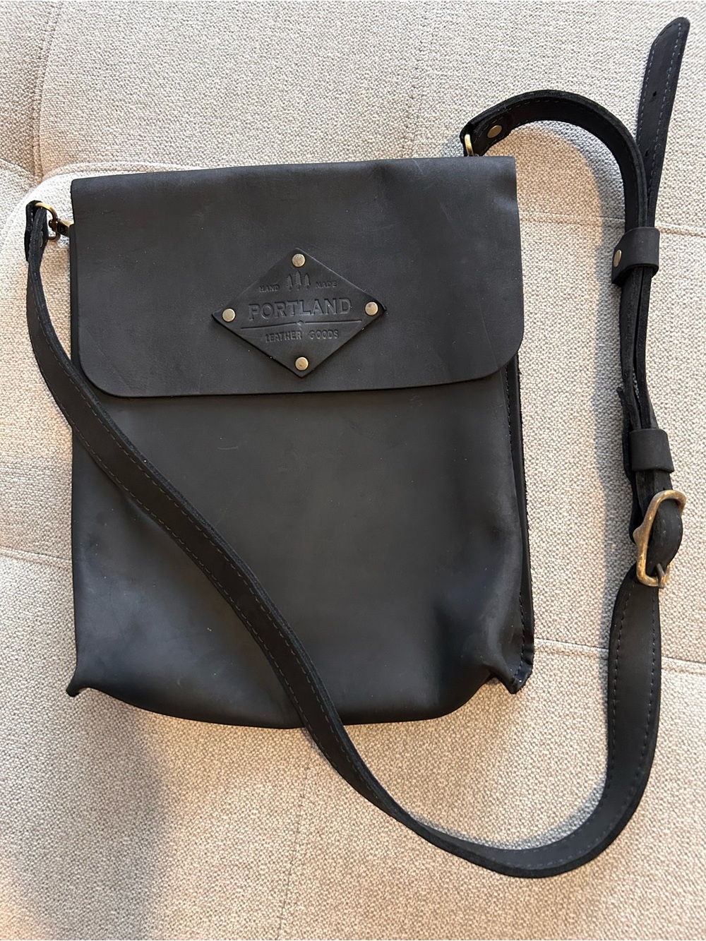 Portland Leather Black Leather Messenger Crossbody